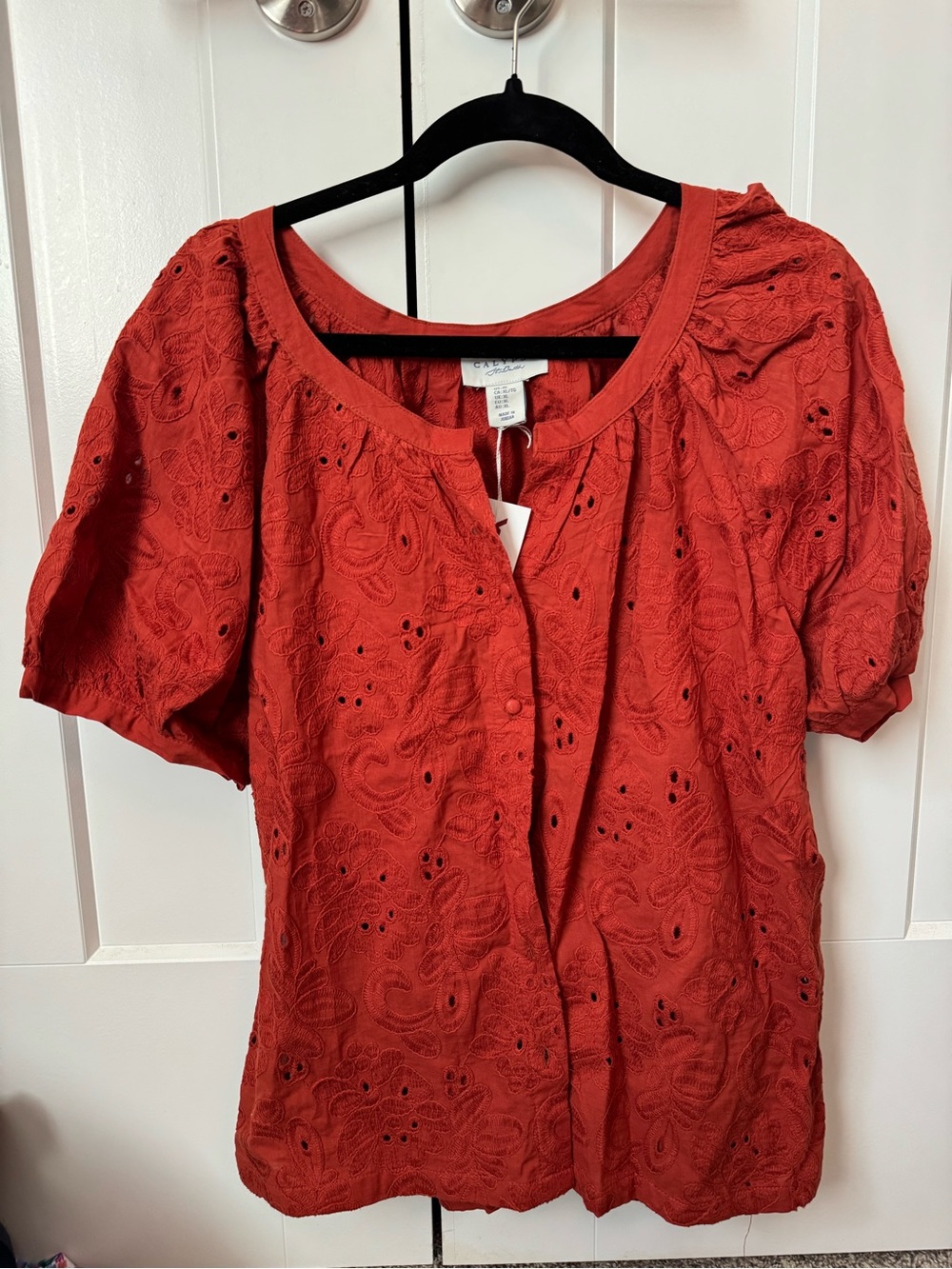 NWT XL Eyelet Button-Front Top in Burnt Orange